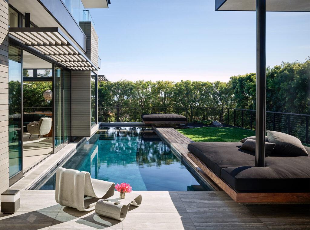 Design features of a terrace with a swimming pool